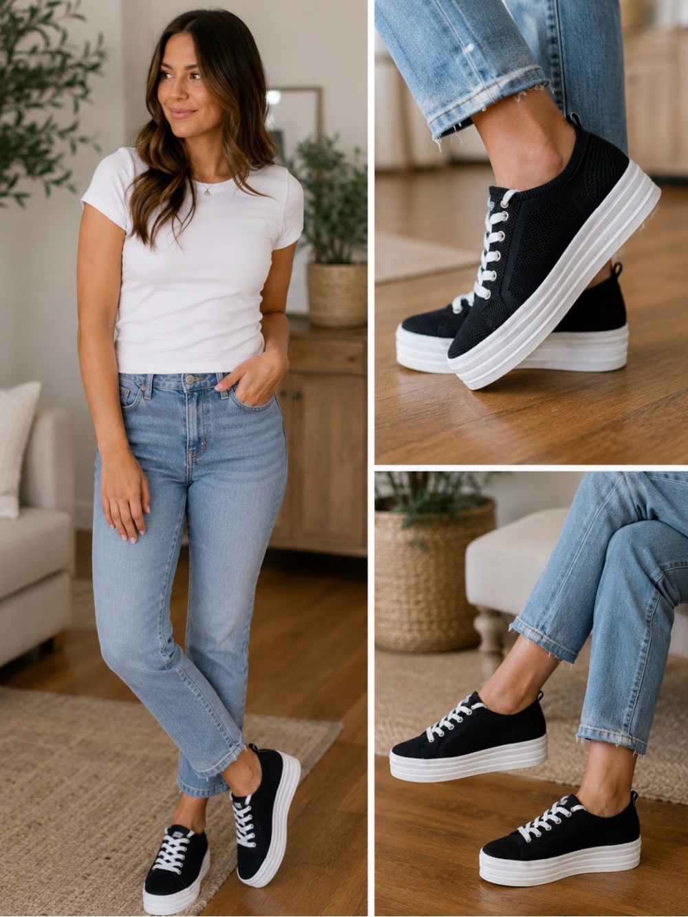 Gianni Bini Black Knit Platform Sneakers | Chunky Lace-Up Casual Shoes | Women’s